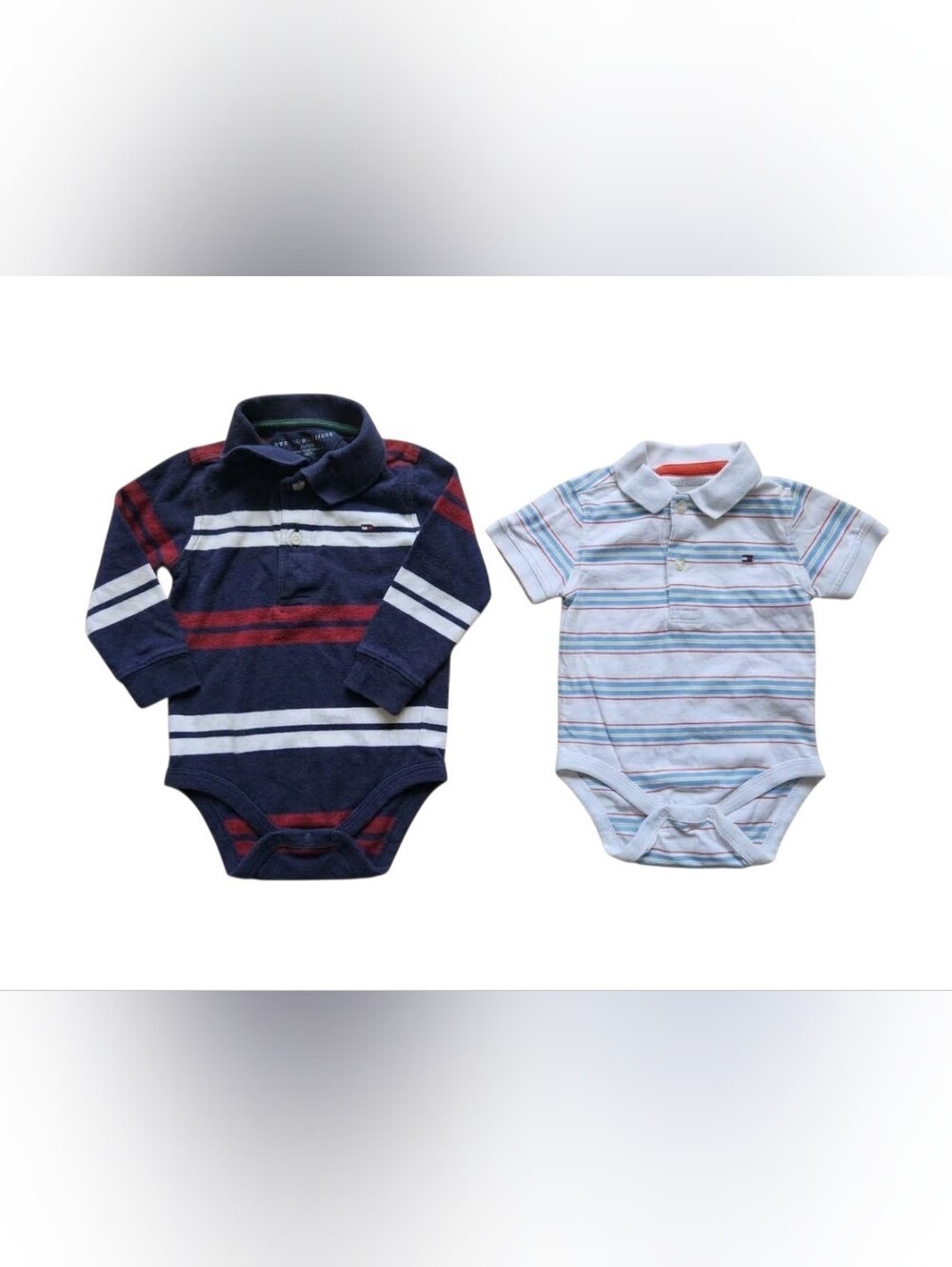 Tommy Hilfiger Baby Boy Polo Onesie Lot Size 12M Long Short Sleeve 2 Pc Bundle